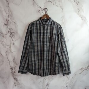 Carhartt Men Long Sleeve Medium Button Up Plaid Shirt Gray Collared Top